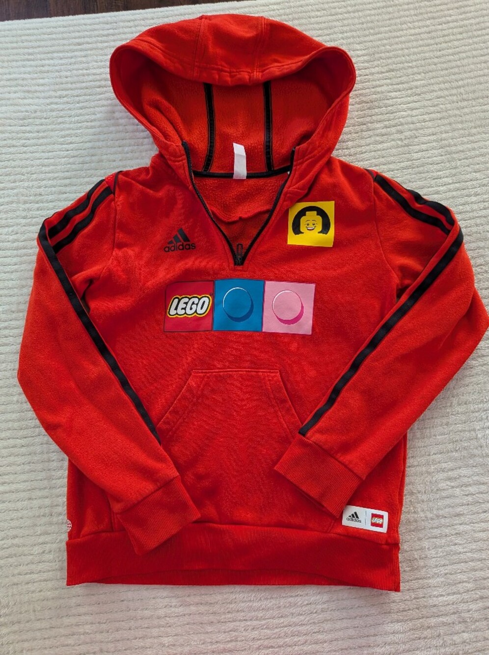 Adidas x LEGO Kids Fleece Quarter-Zip Hoodie Red Black - Size S (9-10Y)